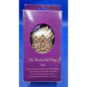 Vintage Birth of The King Baby Jesus Gold Crown Ornament NIB